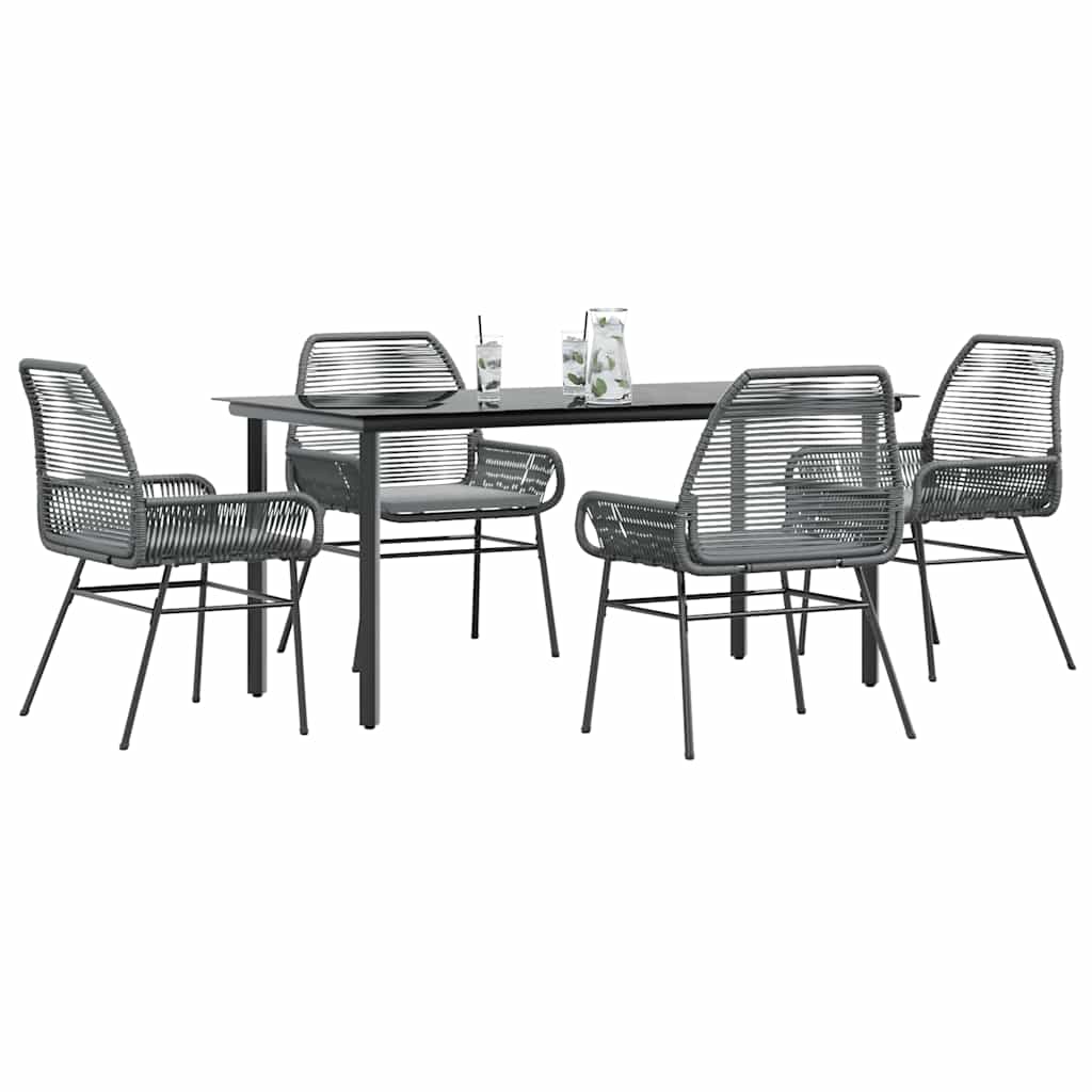 vidaXL 5-tlg. Garten-Essgruppe mit Kissen Grau Poly Rattan Glas vidaXL 5-tlg. Garten-Essgruppe mit Kissen Grau Poly Rattan Glas