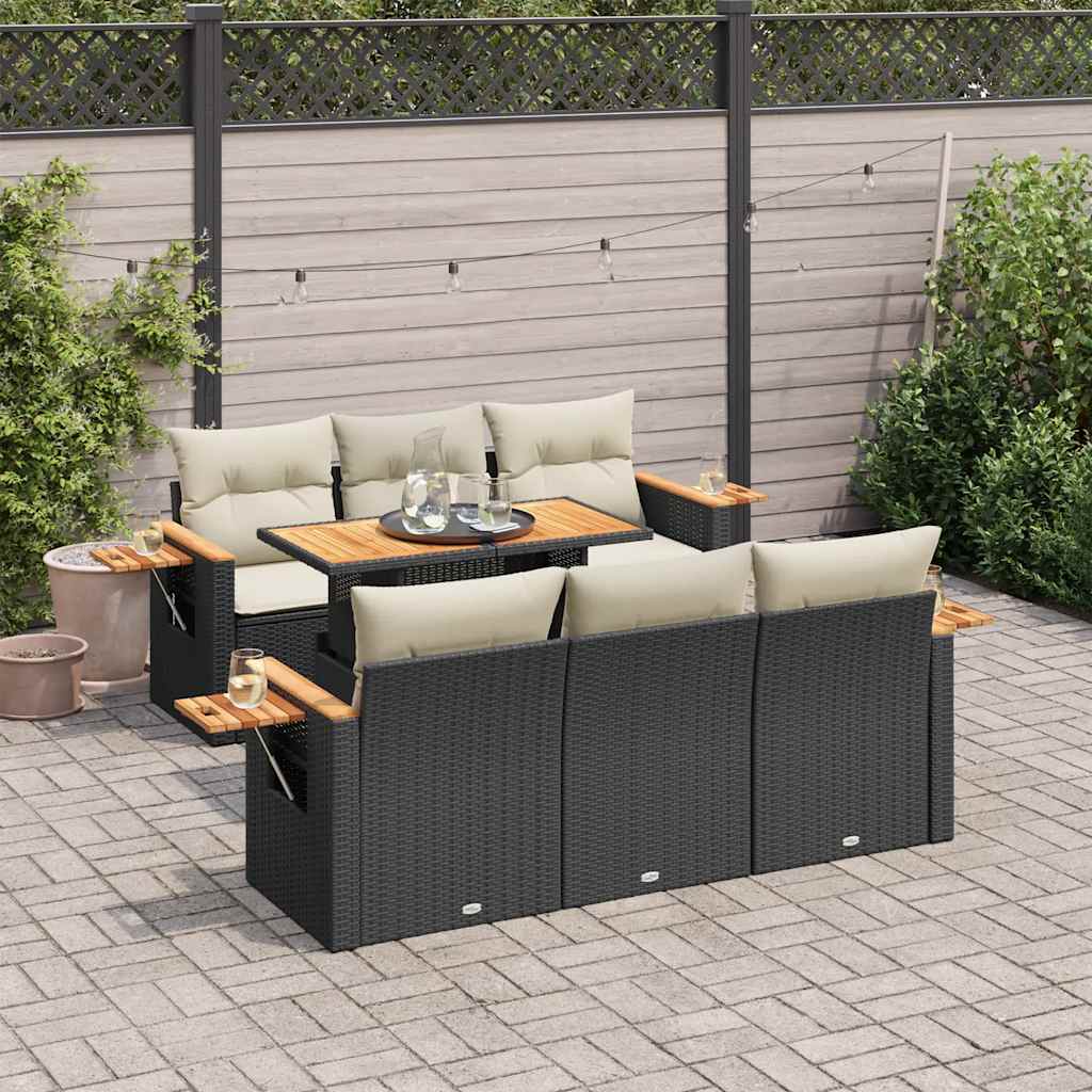 7-tlg. Garten-Sofagarnitur mit Kissen Schwarz Poly Rattan 7-tlg. Garten-Sofagarnitur mit Kissen Schwarz Poly Rattan