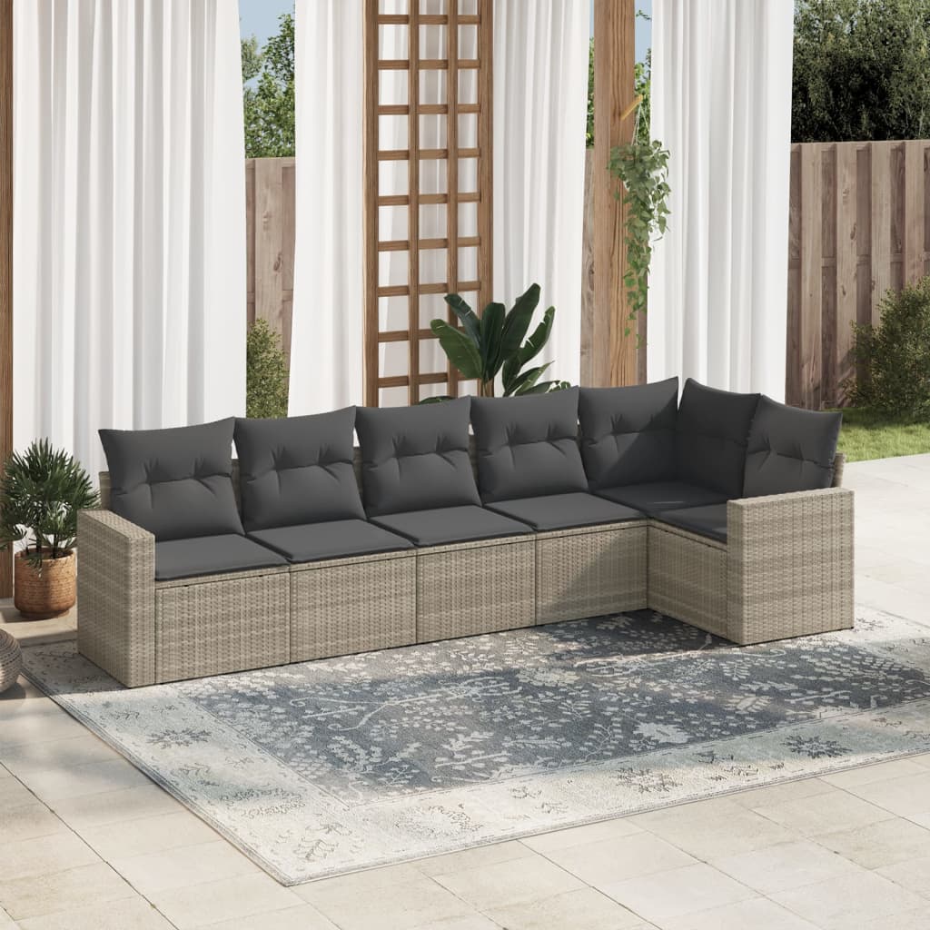 6-tlg. Garten-Sofagarnitur mit Kissen Hellgrau Poly Rattan 6-tlg. Garten-Sofagarnitur mit Kissen Hellgrau Poly Rattan