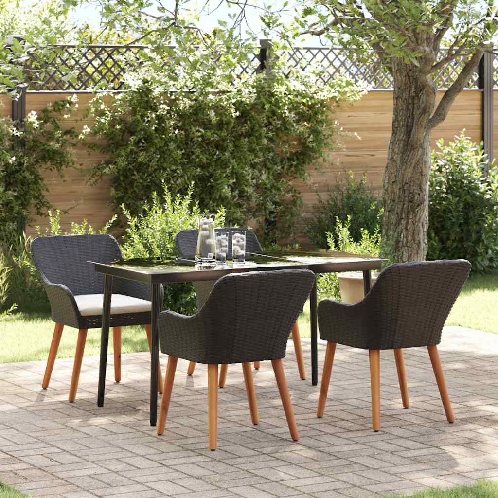 5-teilige Garten Essgruppe Schwarzes Poly Rattan