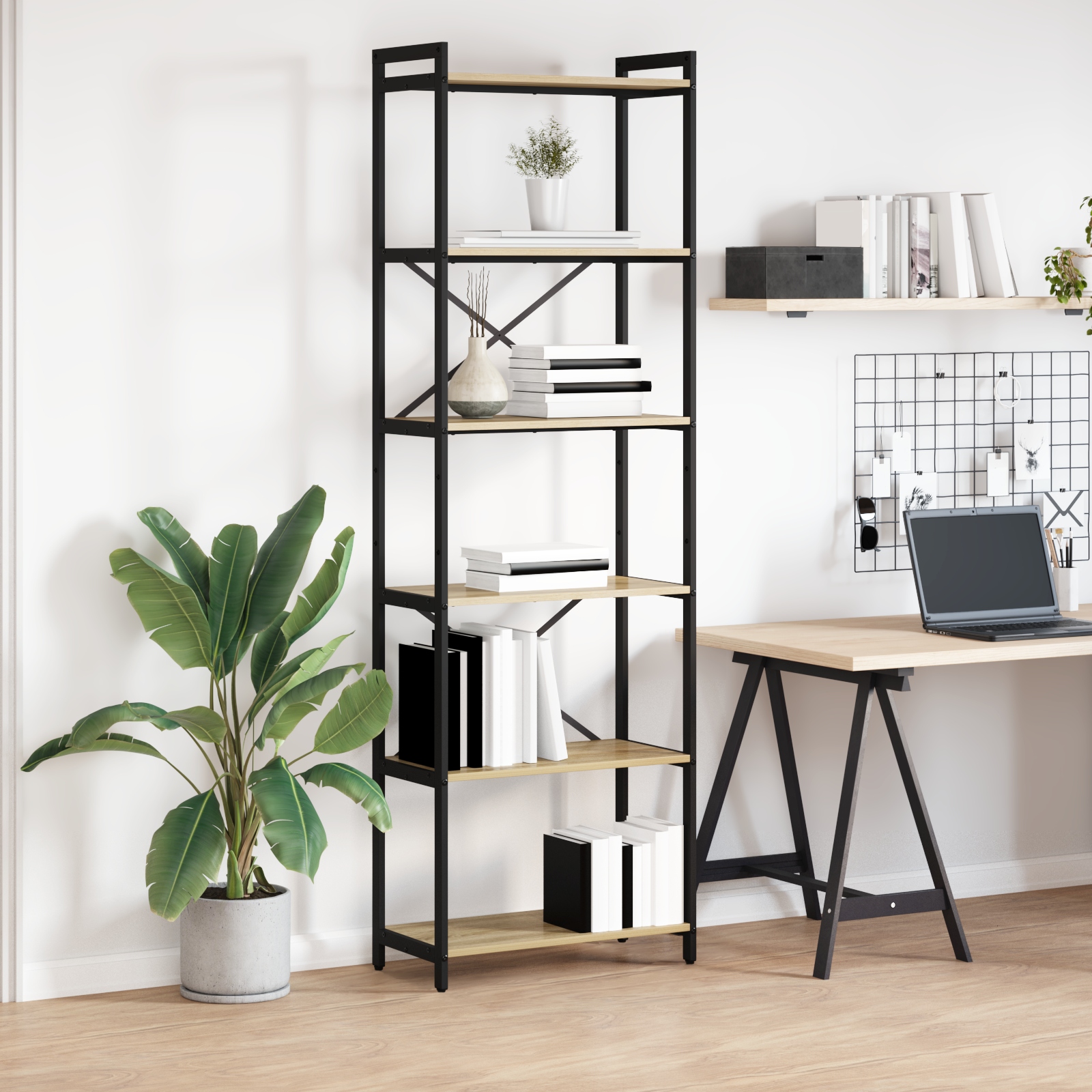 Bücherregal Sonoma Eiche 60 x 30 x 188 cm MDF und Stahl