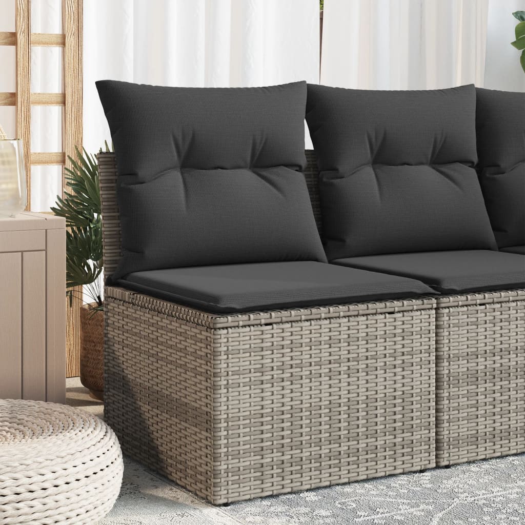 Gartensofa ohne Armlehnen mit Kissen Grau Poly Rattan Gartensofa ohne Armlehnen mit Kissen Grau Poly Rattan