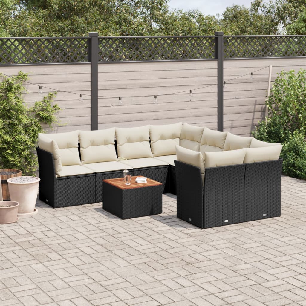 9-tlg. Garten-Sofagarnitur mit Kissen Schwarz Poly Rattan 9-tlg. Garten-Sofagarnitur mit Kissen Schwarz Poly Rattan