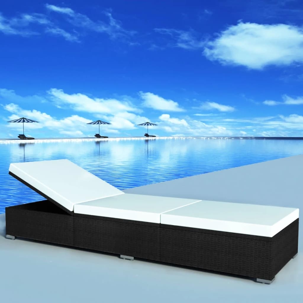 Sonnenliege mit Cremeweißer Auflage Poly Rattan Schwarz Sonnenliege mit Cremeweißer Auflage Poly Rattan Schwarz