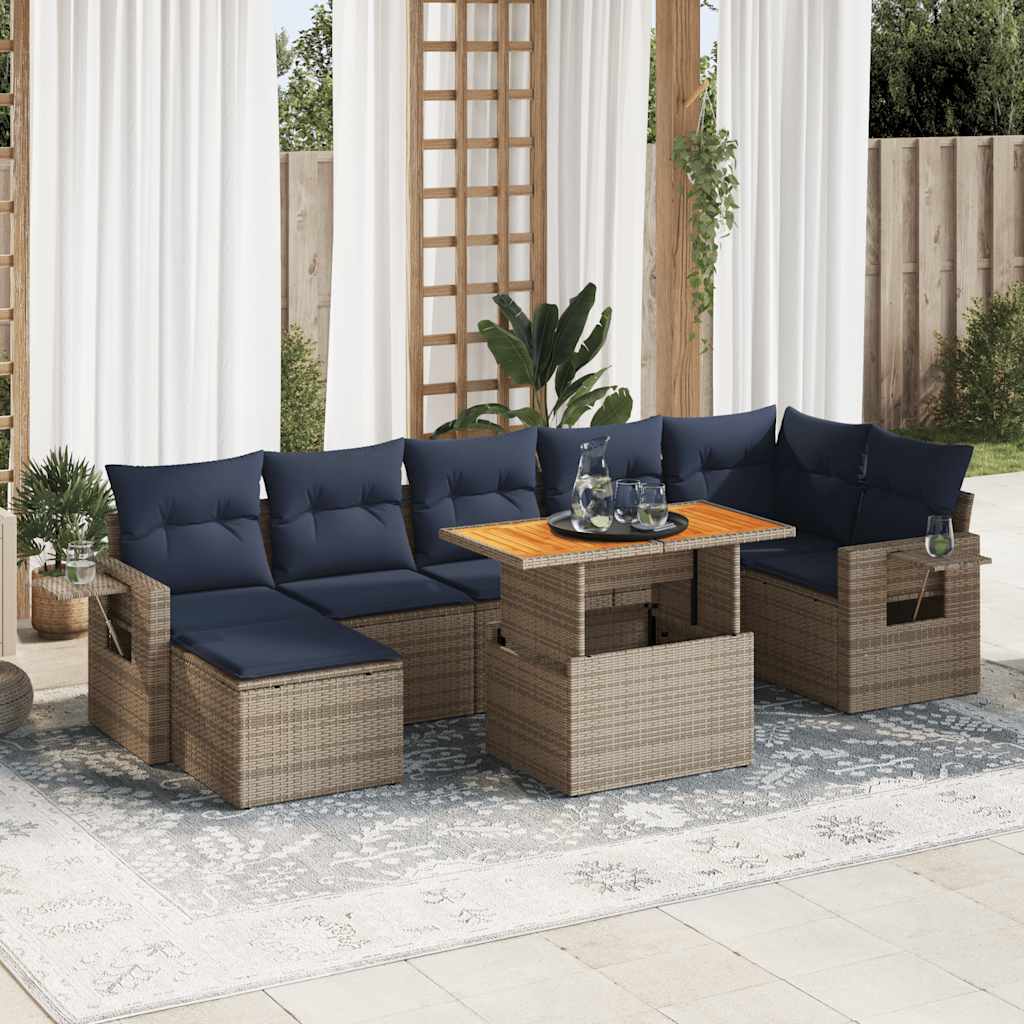8-tlg. Garten-Sofagarnitur mit Kissen Grau Poly Rattan 8-tlg. Garten-Sofagarnitur mit Kissen Grau Poly Rattan