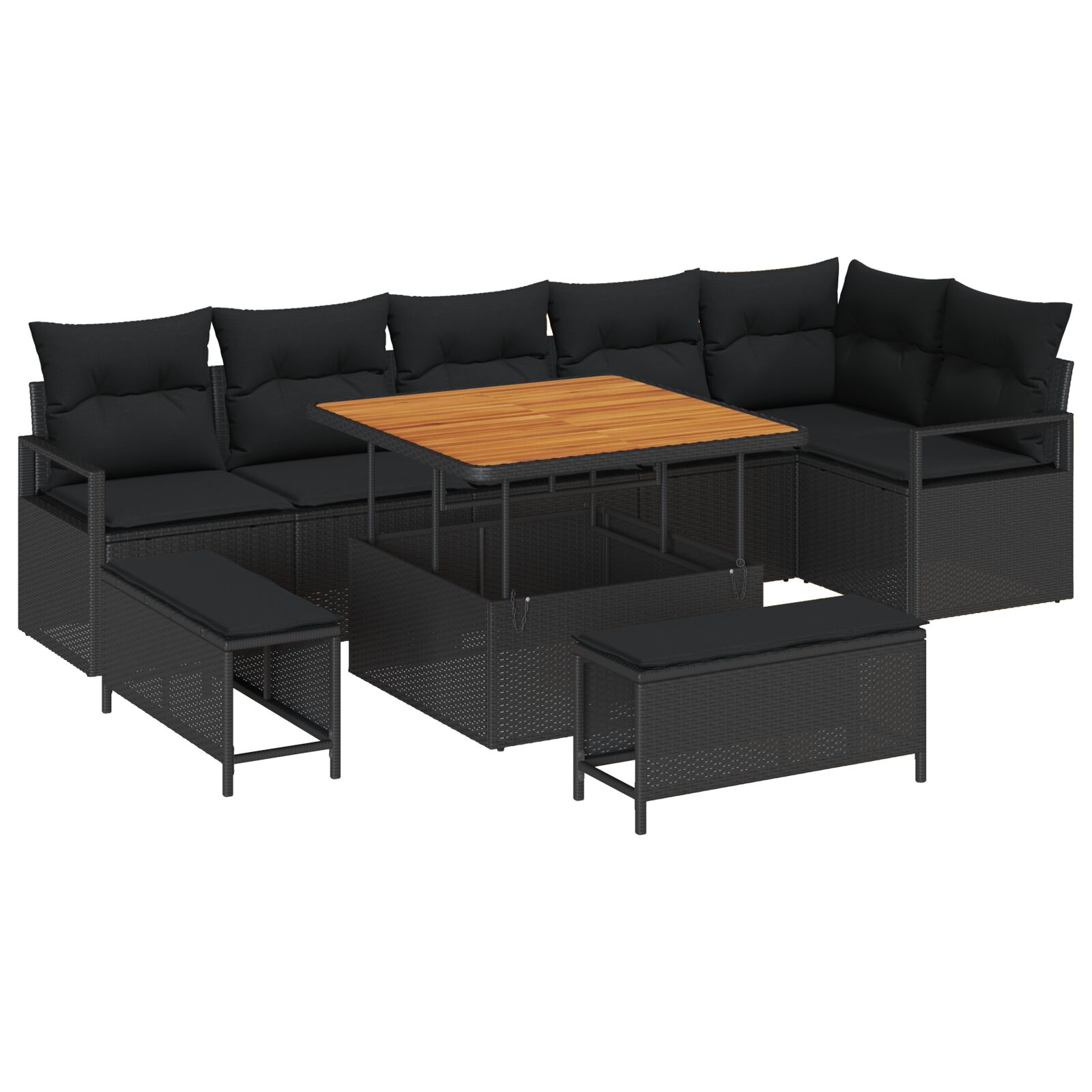 9-teiliges Garten Sofa Set mit Kissen Schwarz Poly Rattan Akazie, 2-Sitzer Garten Sofa mit Kissen Schwarz Poly Rattan, 3-teiliges Garten Esstisch Set mit Kissen Schwarz Poly Rattan Akazie 9-teiliges Garten Sofa Set mit Kissen Schwarz Poly Rattan Akazie, 2-Sitzer Garten Sofa mit Kissen Schwarz Poly Rattan, 3-teiliges Garten Esstisch Set mit Kissen Schwarz Poly Rattan Akazie