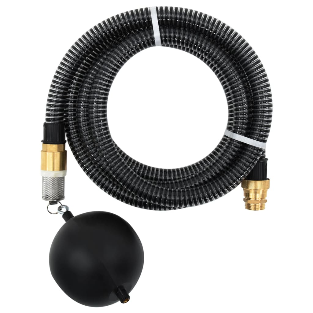 Saugschlauch mit Messing-Anschlüssen Schwarz 1,1" 7 m PVC