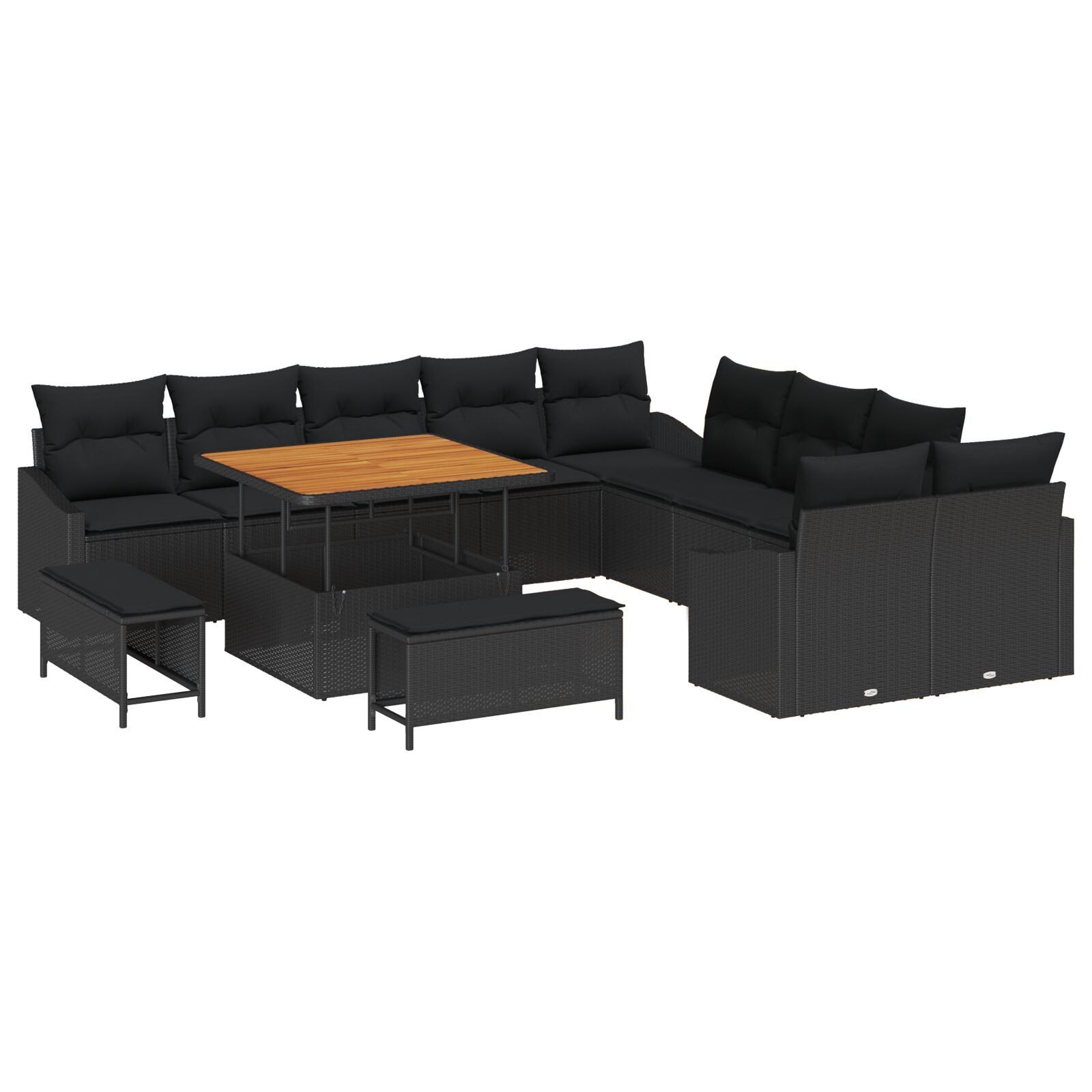 13-teiliges Garten Sofa Set mit Kissen Schwarz Poly Rattan Akazie, 2-Sitzer Garten Sofa mit Kissen Schwarz Poly Rattan, 3-teiliges Garten Essenset mit Kissen Schwarz Poly Rattan Akazie 13-teiliges Garten Sofa Set mit Kissen Schwarz Poly Rattan Akazie, 2-Sitzer Garten Sofa mit Kissen Schwarz Poly Rattan, 3-teiliges Garten Essenset mit Kissen Schwarz Poly Rattan Akazie