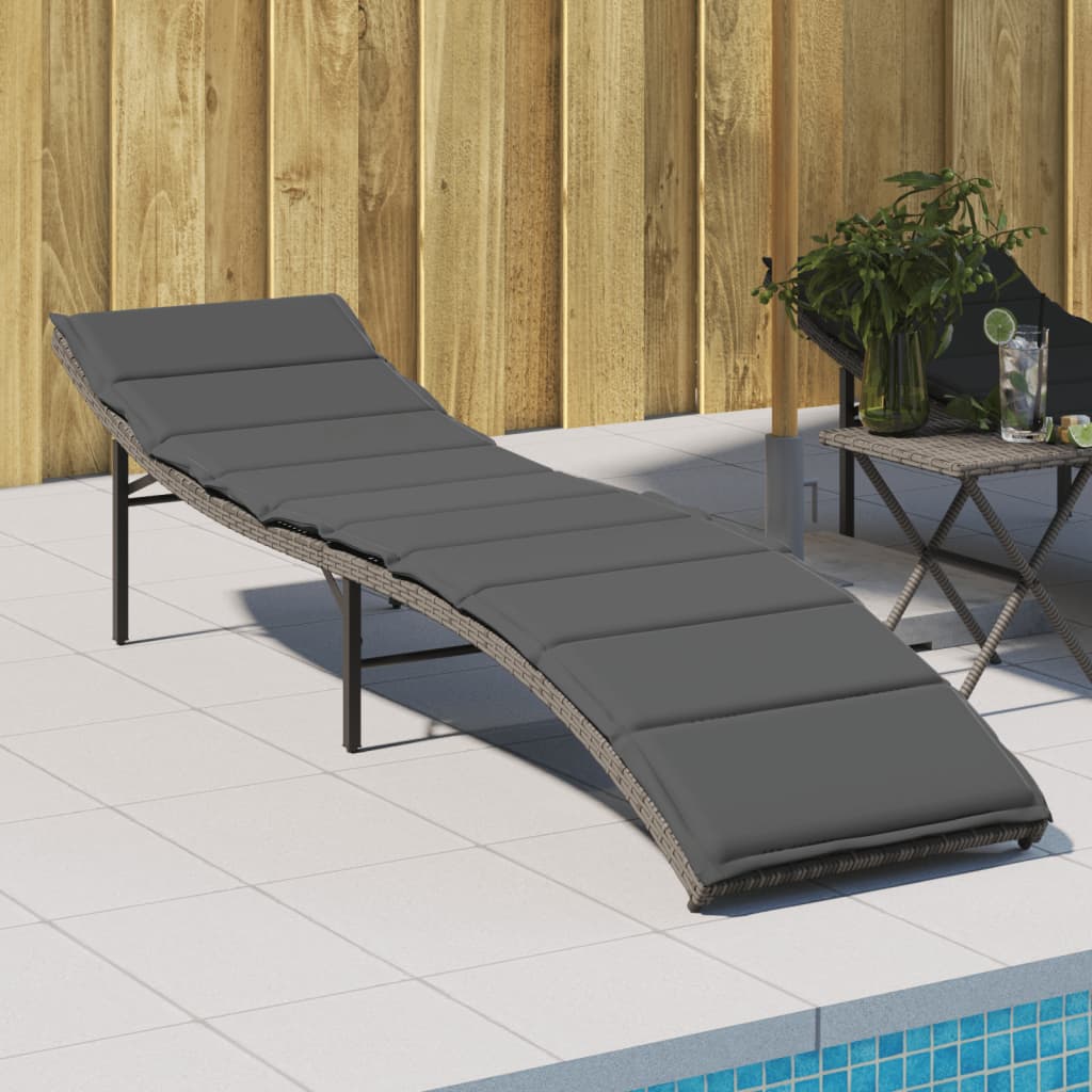 Sonnenliege mit Kissen Grau 55x199x50 cm Poly Rattan Sonnenliege mit Kissen Grau 55x199x50 cm Poly Rattan