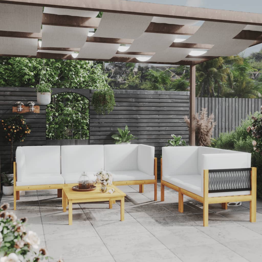6-tlg. Garten-Lounge-Set mit Kissen Cremeweiß Massivholz Akazie