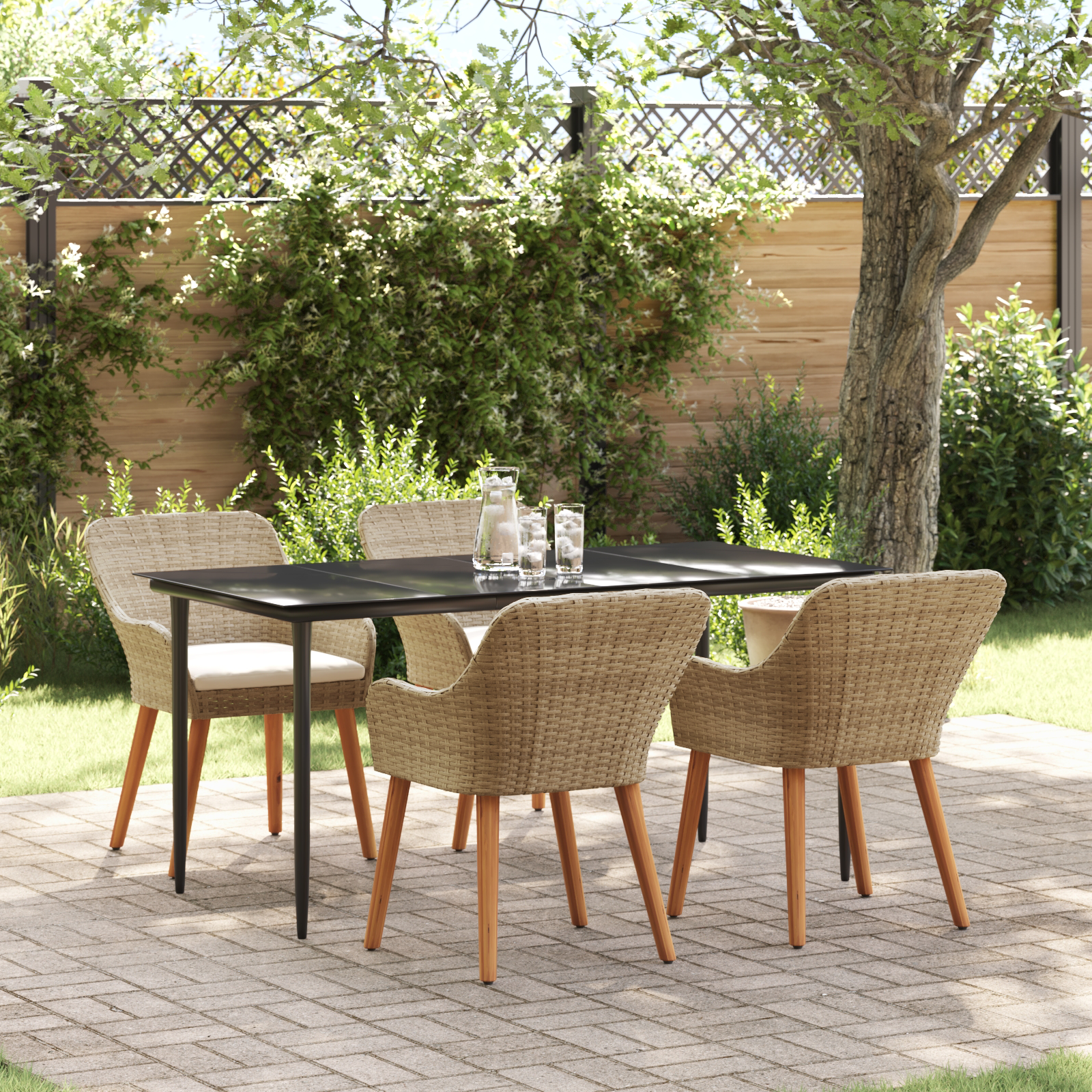5-teiliges Garten-Esszimmer-Set Beige Poly Rattan