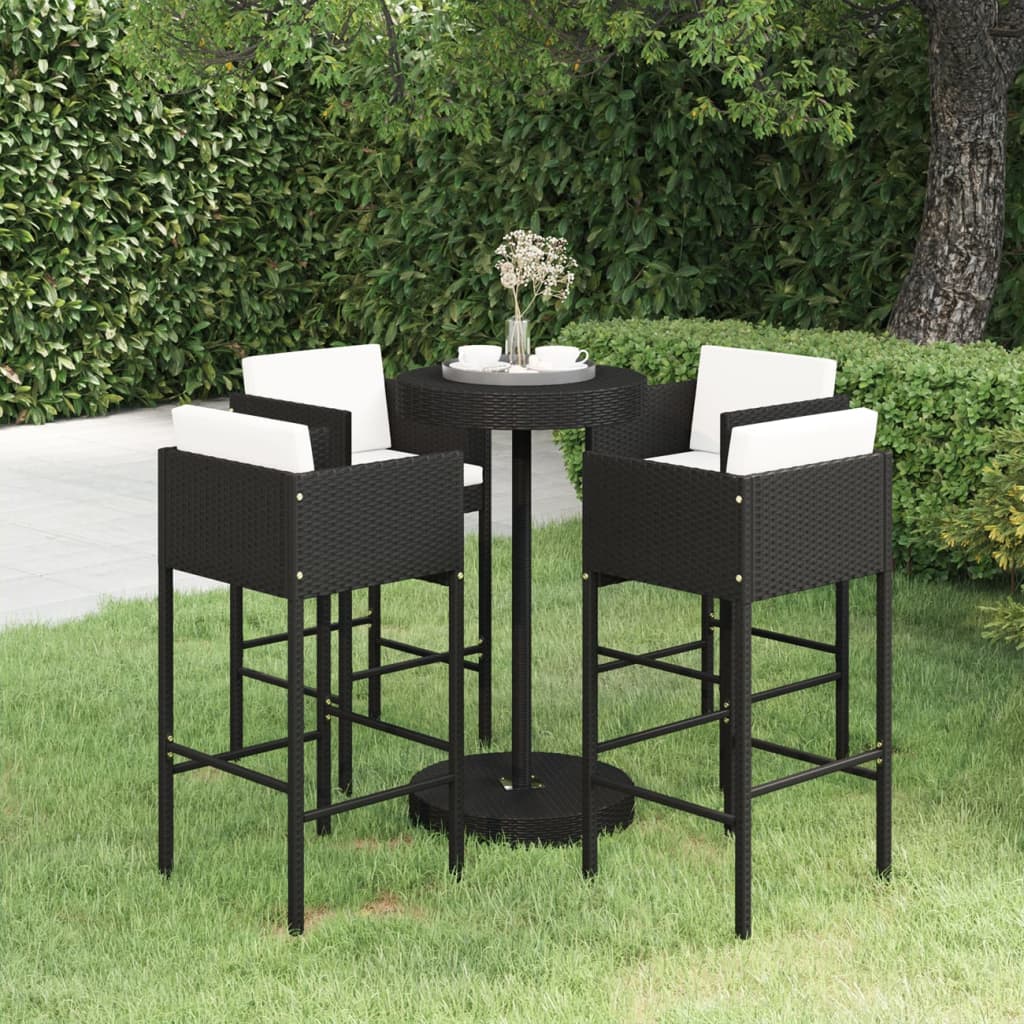 5-tlg. Gartenbar-Set mit Kissen Poly Rattan Schwarz 5-tlg. Gartenbar-Set mit Kissen Poly Rattan Schwarz