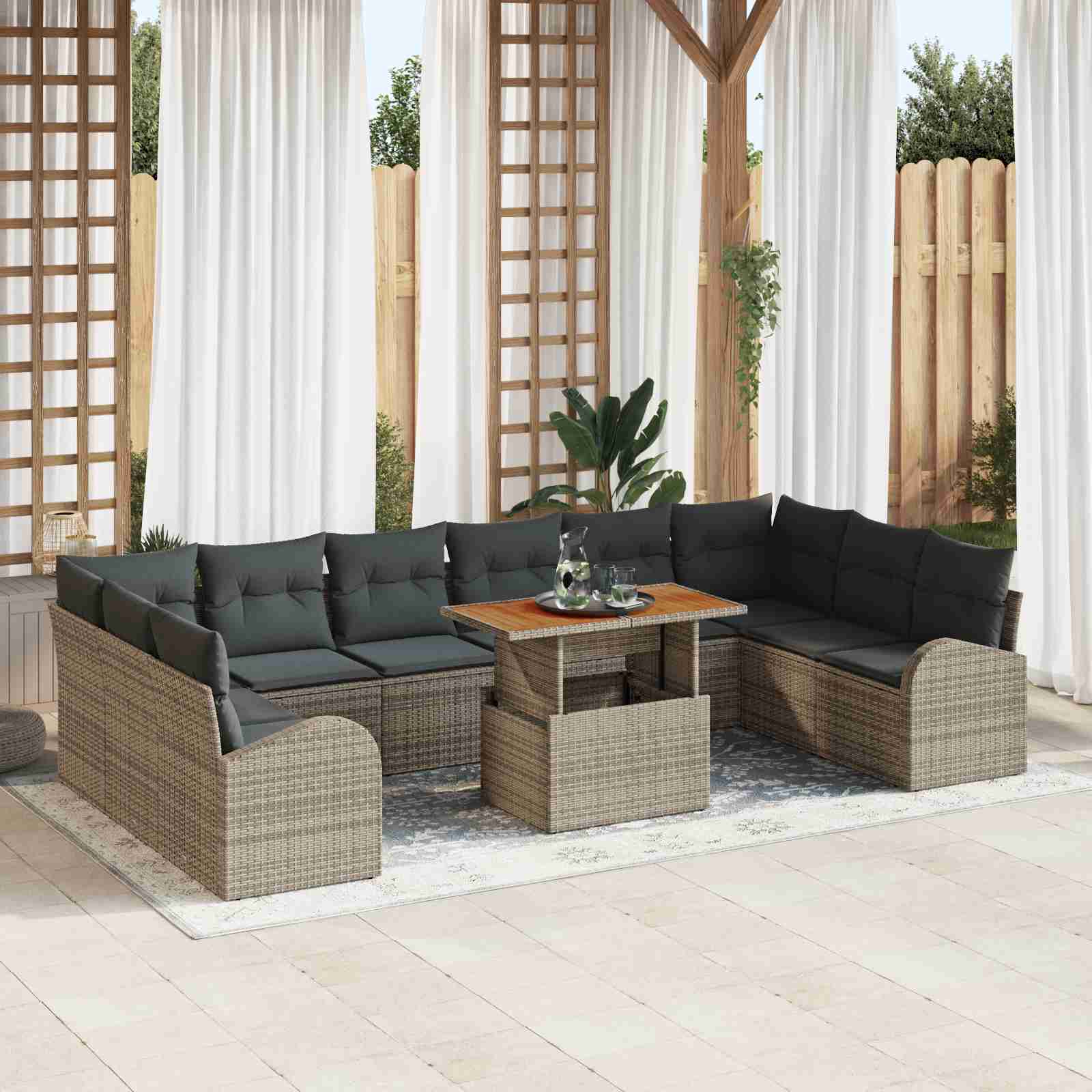 11-teiliges Garten Sofaset mit Kissen Grau Poly Rattan 11-teiliges Garten Sofaset mit Kissen Grau Poly Rattan