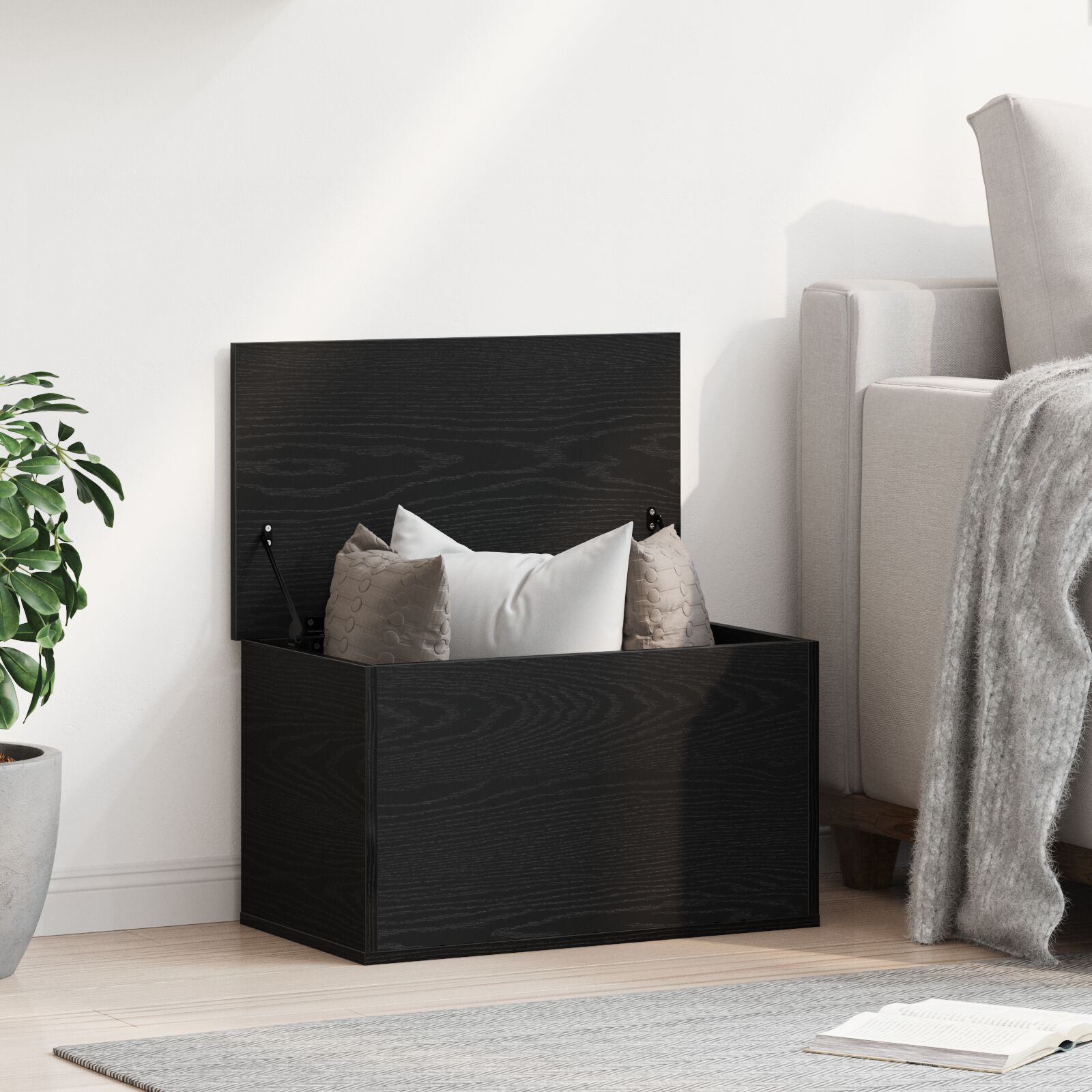 Aufbewahrungsbox mit Deckel Schwarz Eiche 60x35x35 cm