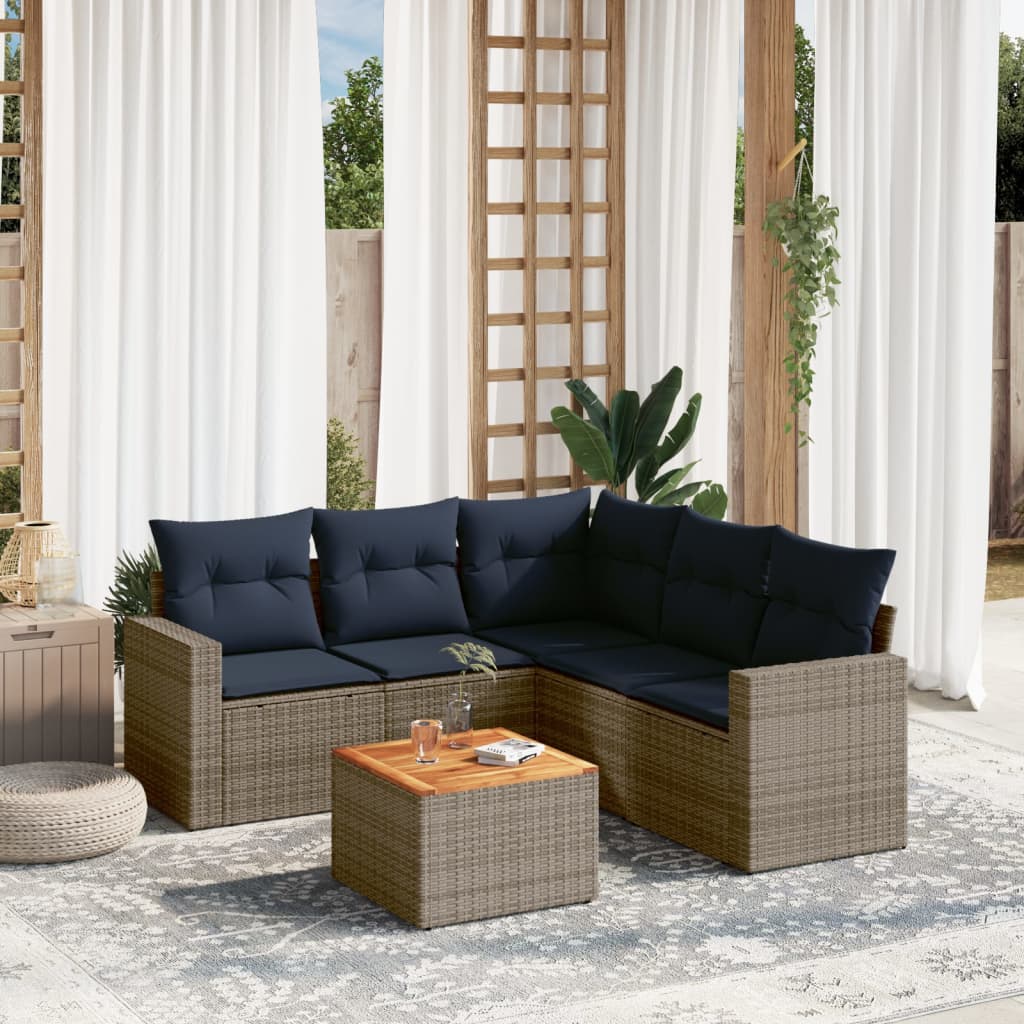 6-tlg. Garten-Sofagarnitur mit Kissen Grau Poly Rattan 6-tlg. Garten-Sofagarnitur mit Kissen Grau Poly Rattan