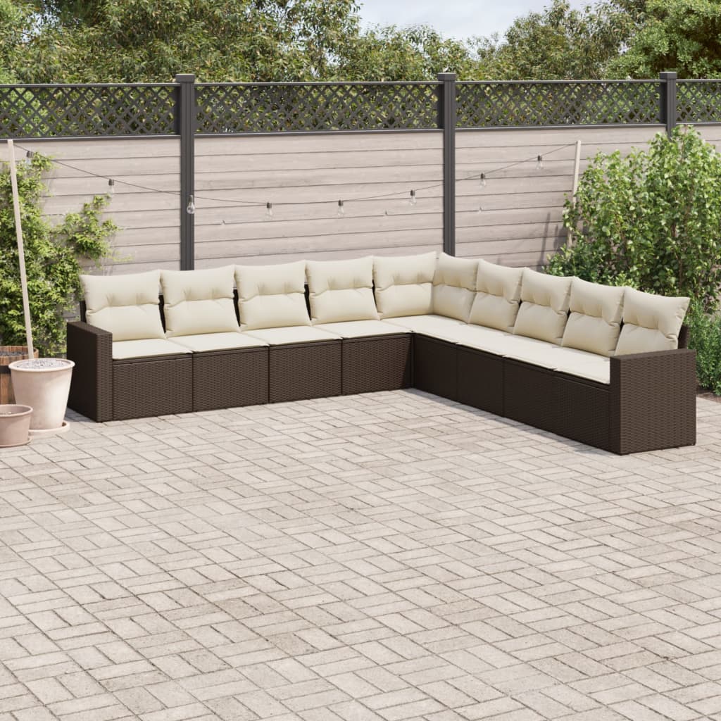 9-tlg. Garten-Sofagarnitur mit Kissen Braun Poly Rattan 9-tlg. Garten-Sofagarnitur mit Kissen Braun Poly Rattan