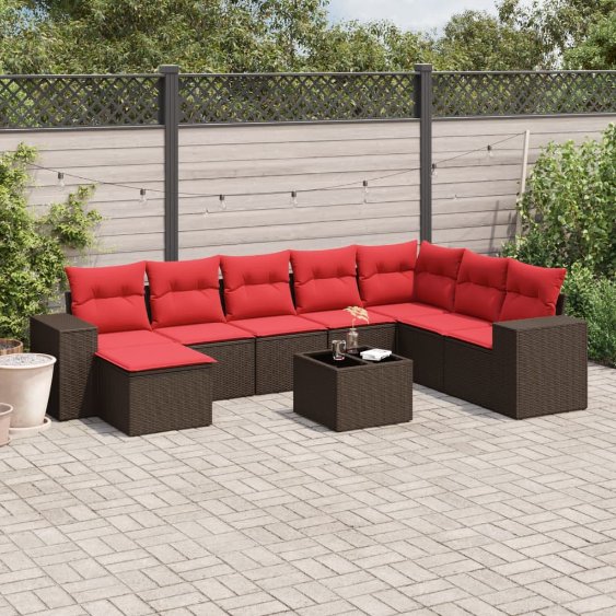 9-teiliges Gartensofa-Set mit Kissen, braun, Polyrattan 9-teiliges Gartensofa-Set mit Kissen, braun, Polyrattan