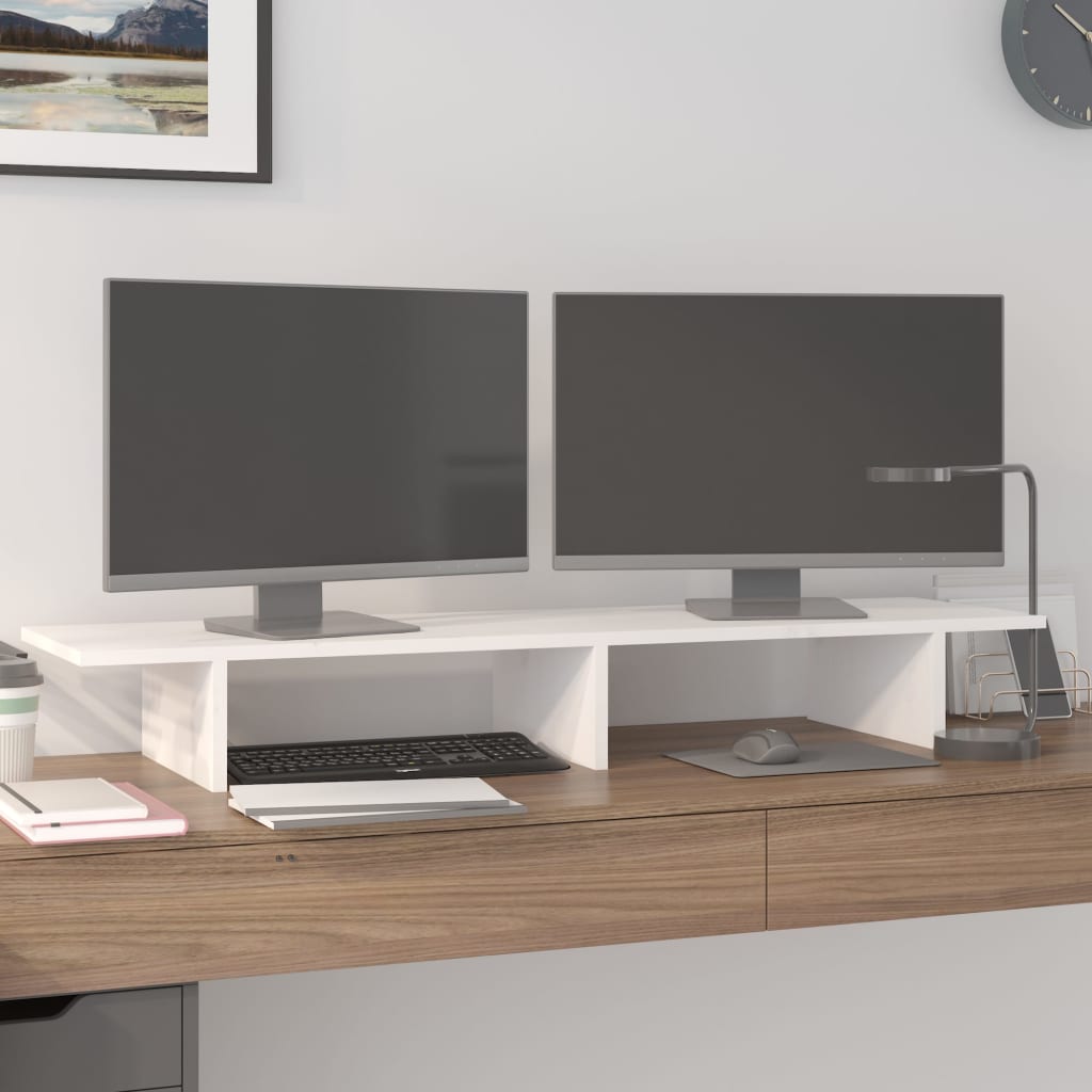 Monitorständer Weiß 100x27x15 cm Massivholz Kiefer Monitorständer Weiß 100x27x15 cm Massivholz Kiefer