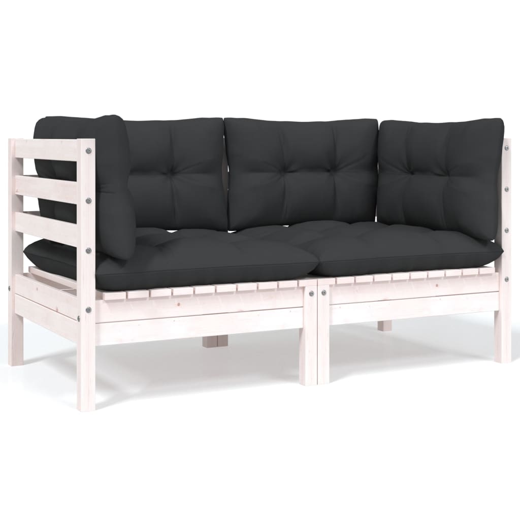 Gartensofa 2-Sitzer mit Kissen in Weiß Massivholz Kiefer Gartensofa 2-Sitzer mit Kissen in Weiß Massivholz Kiefer