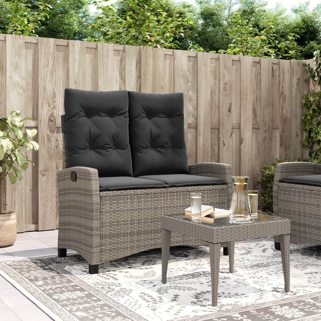 Gartenbank Verstellbar mit Kissen Grau Poly Rattan Gartenbank Verstellbar mit Kissen Grau Poly Rattan