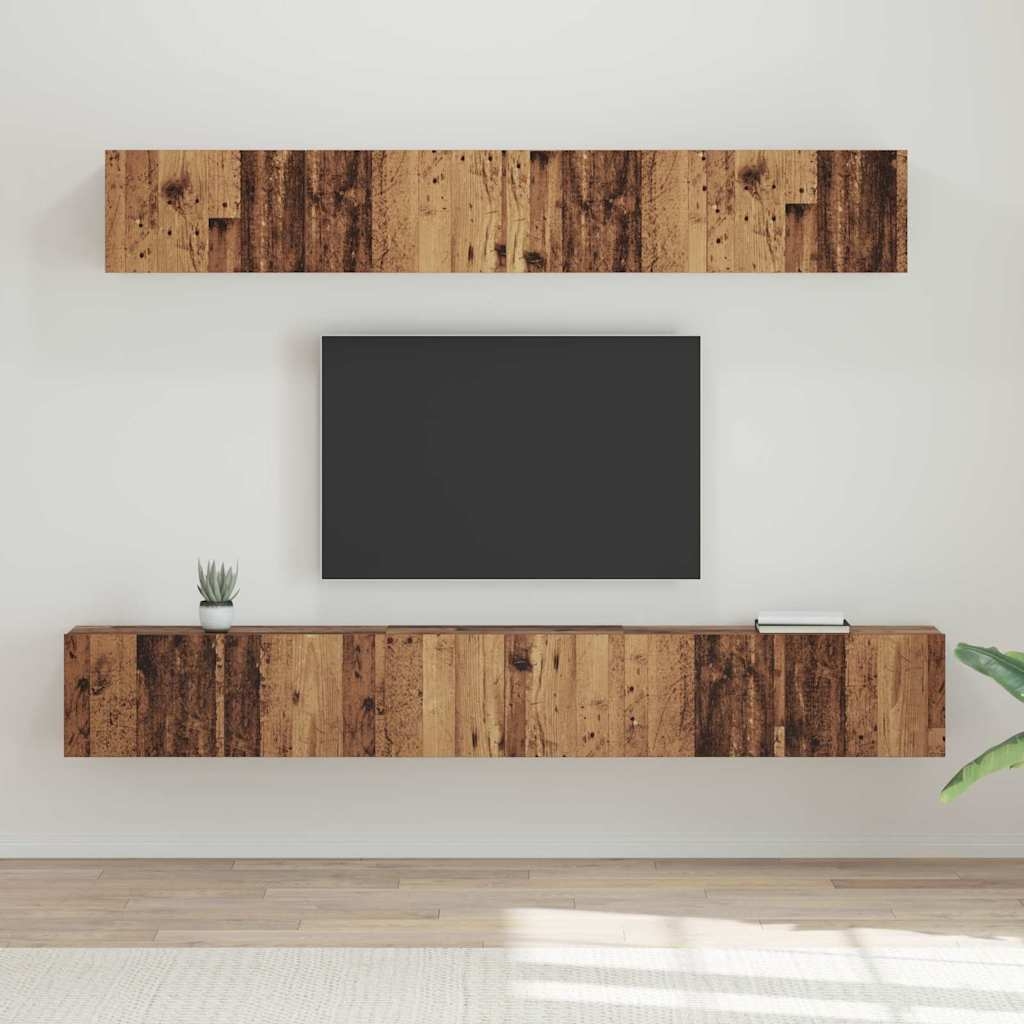TV-Schrank Set mit Regal Wandmontiert mit Speicher mit Tür 5 pcs Altholz Mittel Holzwerkstoff