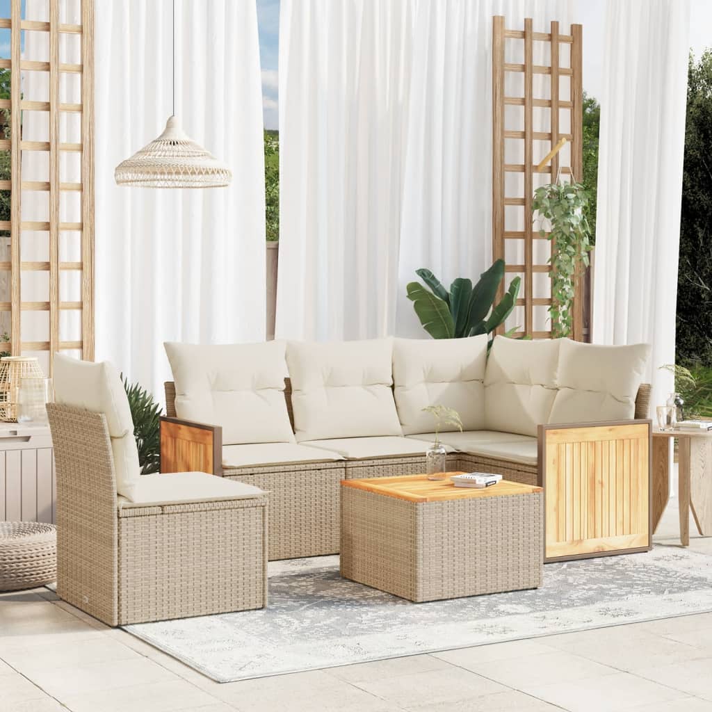 6-tlg. Garten-Sofagarnitur mit Kissen Beige Poly Rattan 6-tlg. Garten-Sofagarnitur mit Kissen Beige Poly Rattan