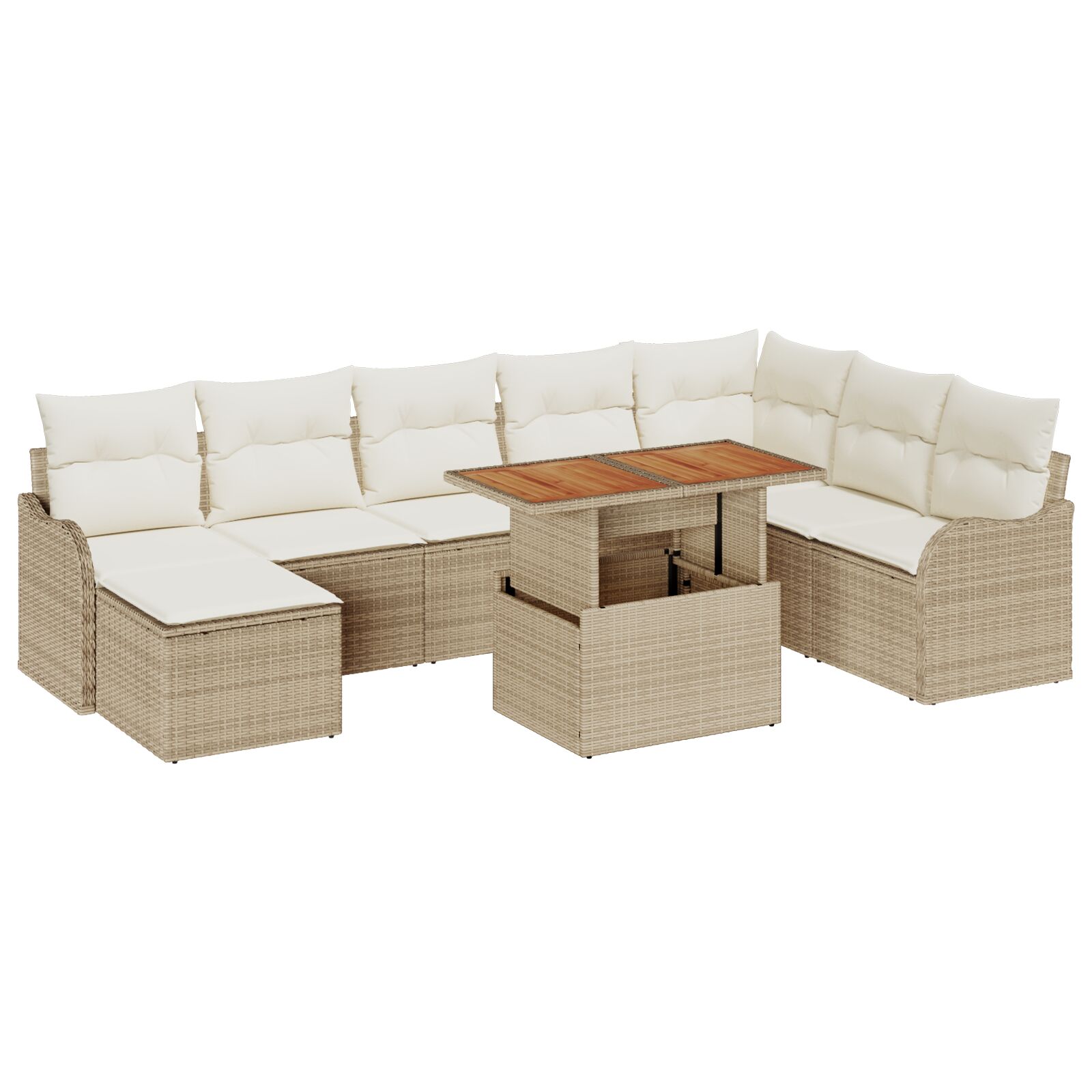 9-teiliges Garten Sofa Set mit Kissen Beige Poly Rattan Akazie, 2-Sitzer Garten Sofa mit Kissen Beige Poly Rattan 9-teiliges Garten Sofa Set mit Kissen Beige Poly Rattan Akazie, 2-Sitzer Garten Sofa mit Kissen Beige Poly Rattan