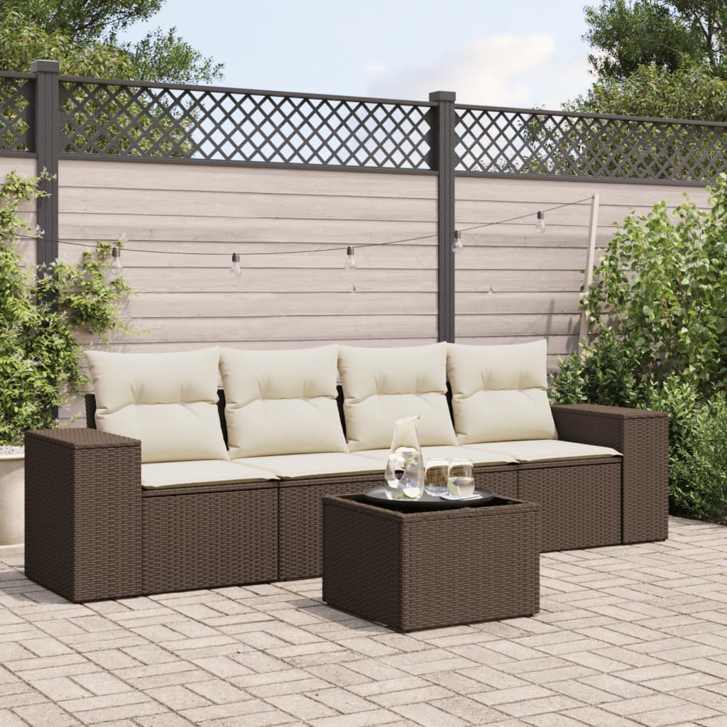 5-tlg. Garten-Sofagarnitur mit Kissen Braun Poly Rattan 5-tlg. Garten-Sofagarnitur mit Kissen Braun Poly Rattan