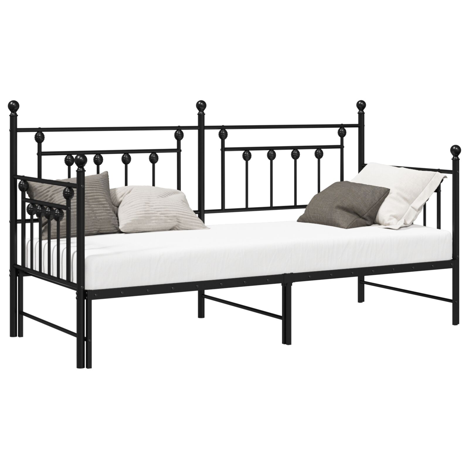 Tagesbettgestell mit Ausziehbett Schwarz 80x200 cm Stahl