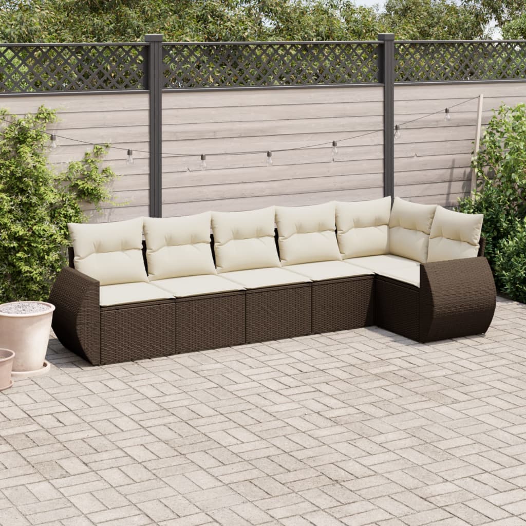 6-tlg. Garten-Sofagarnitur mit Kissen Braun Poly Rattan 6-tlg. Garten-Sofagarnitur mit Kissen Braun Poly Rattan