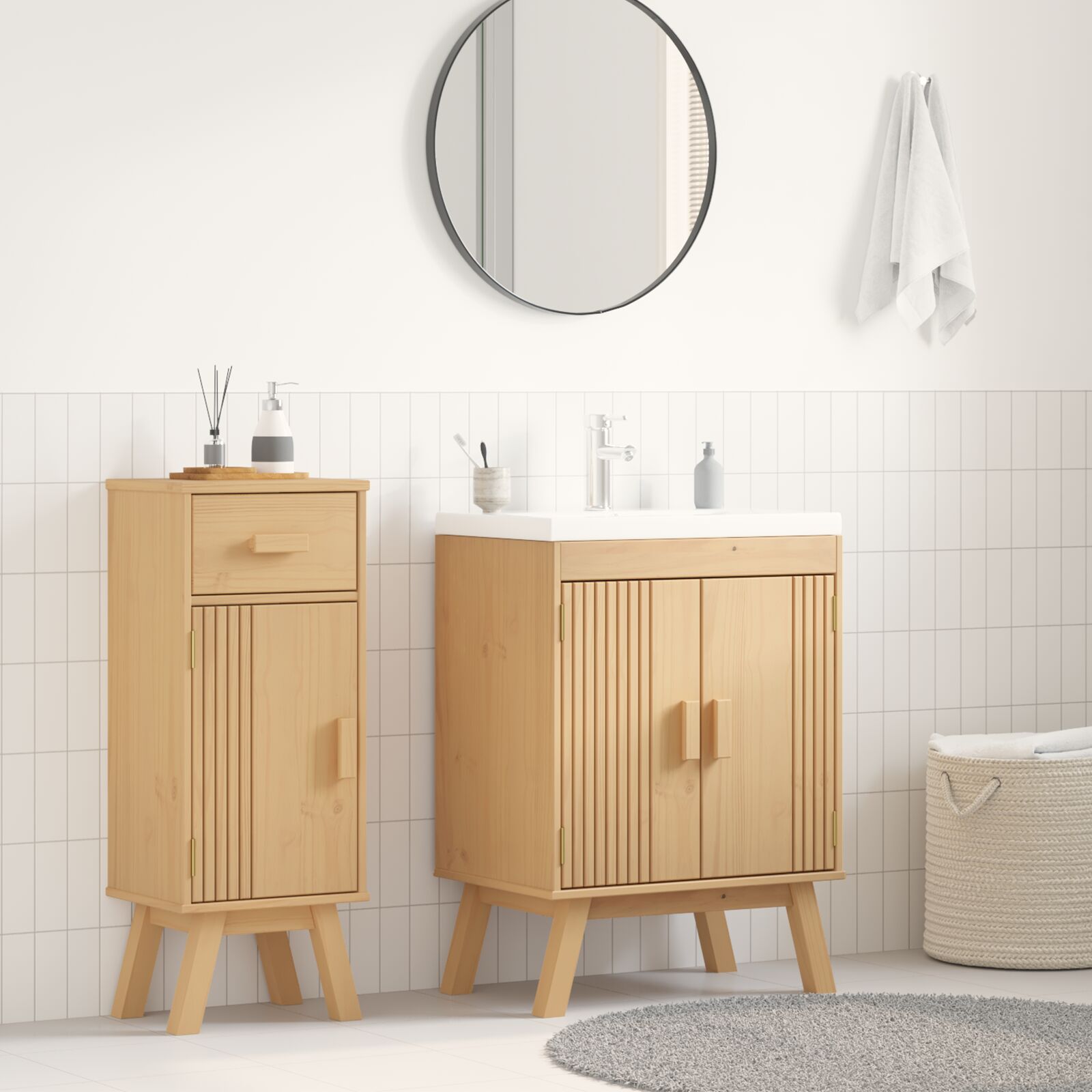 Spülenschrank 114x43x73,5 cm aus massivem Kiefernholz