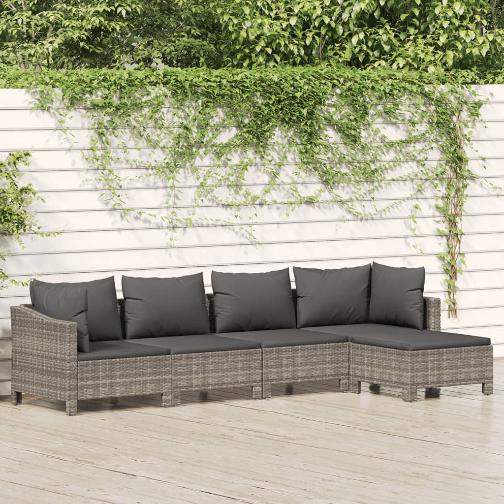 5-tlg. Garten-Lounge-Set mit Kissen Grau Poly Rattan 5-tlg. Garten-Lounge-Set mit Kissen Grau Poly Rattan