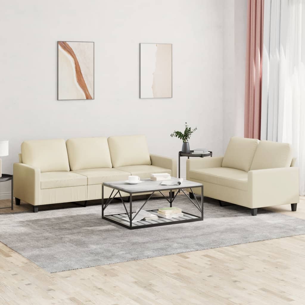 2-tlg. Sofagarnitur mit Kissen Creme Kunstleder 2-tlg. Sofagarnitur mit Kissen Creme Kunstleder