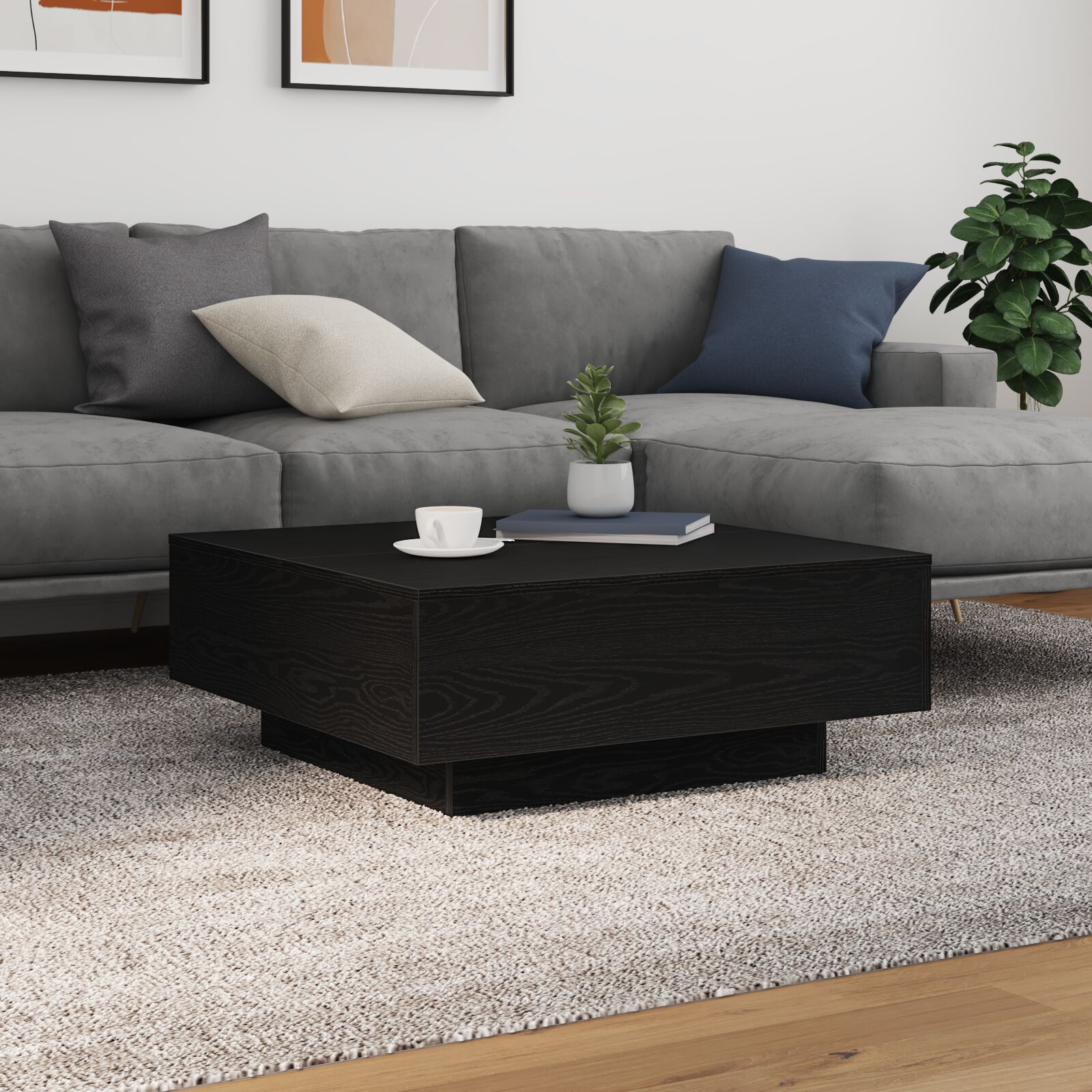 vidaXL Couchtisch mit LED-Lichtern Schwarz Eiche 80x80x31 cm