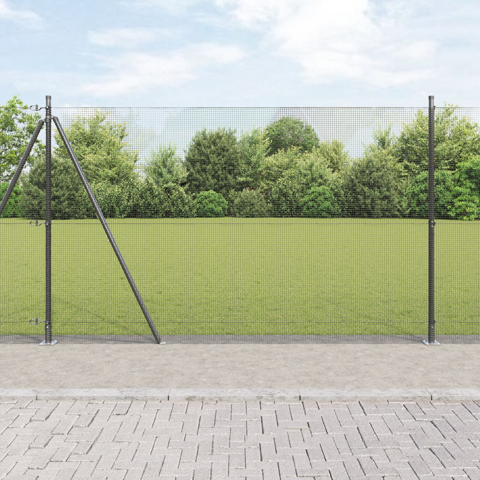 Schweißdrahtzaun mit 13 Flanschpfosten Grau 1.5x50 m Stahl