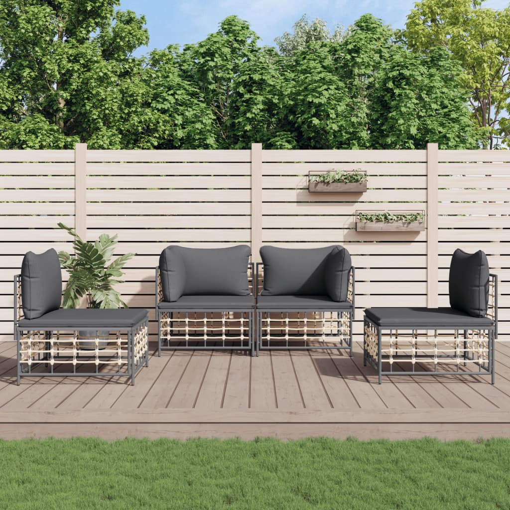 4-tlg. Garten-Lounge-Set mit Kissen Anthrazit Poly Rattan 4-tlg. Garten-Lounge-Set mit Kissen Anthrazit Poly Rattan