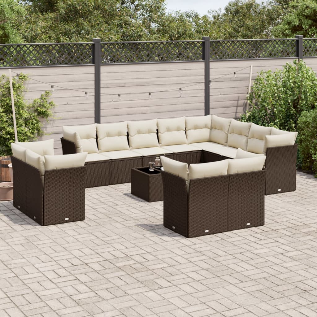 13-tlg. Garten-Sofagarnitur mit Kissen Braun Poly Rattan 13-tlg. Garten-Sofagarnitur mit Kissen Braun Poly Rattan