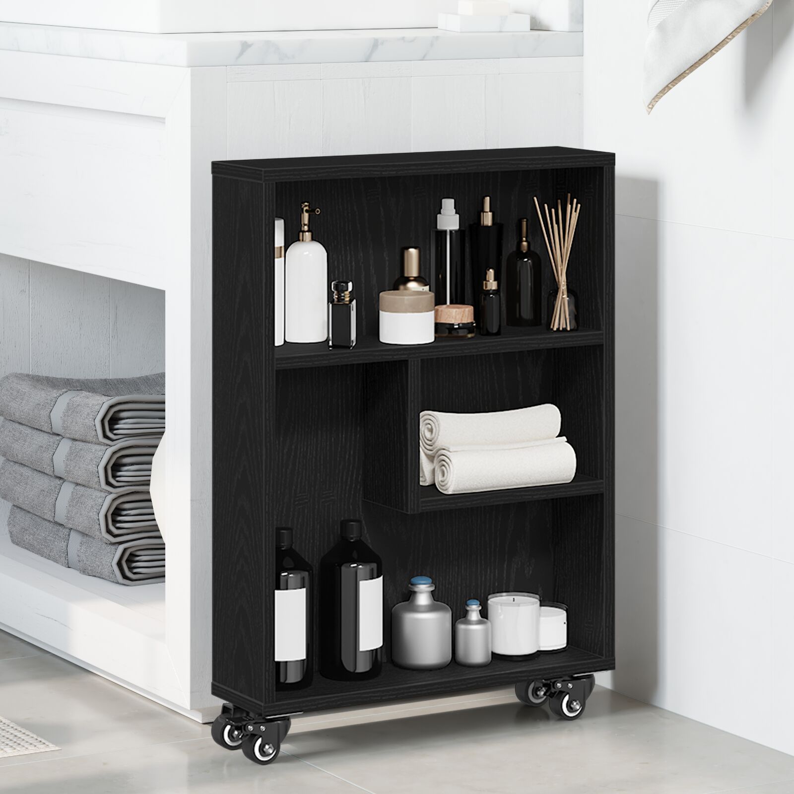 vidaXL Schmaler Aufbewahrungstrolley Schwarze Eiche 48x13x68 cm Holzwerkstoff