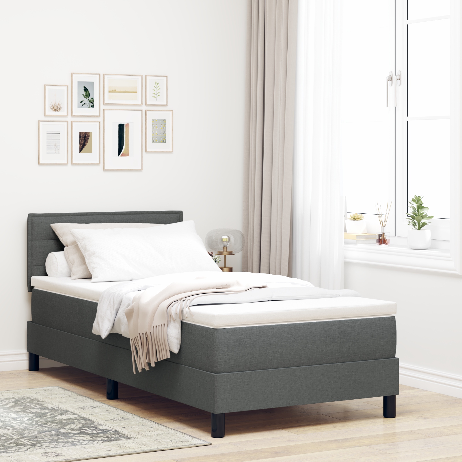 LED Boxspringbett mit Matratze Dunkelgrau 90x200 cm Stoff