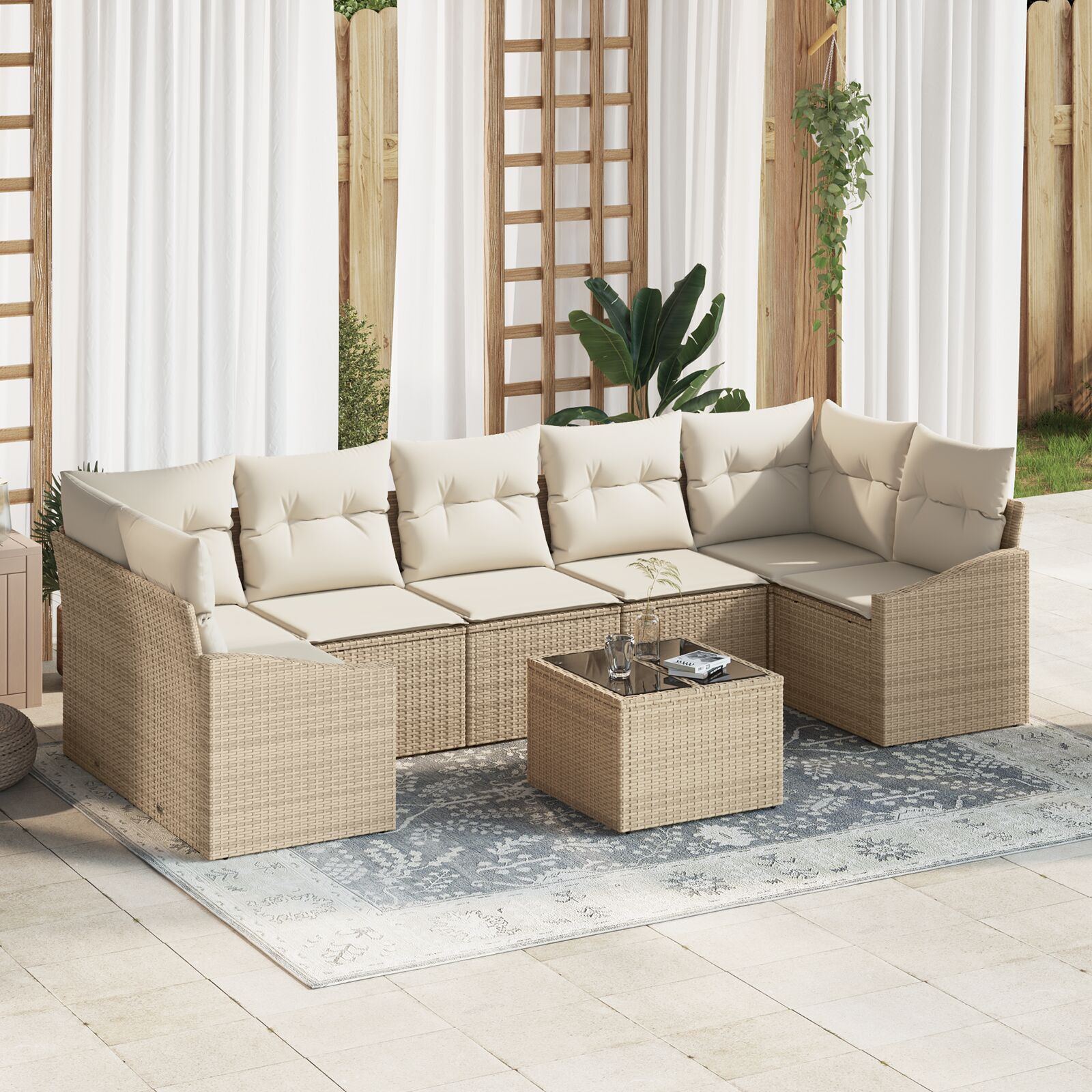 8-teiliges Garten-Sofa-Set mit Kissen Beige Poly-Rattan 8-teiliges Garten-Sofa-Set mit Kissen Beige Poly-Rattan