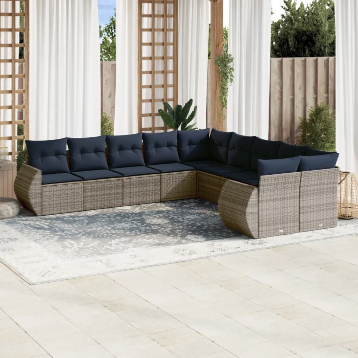 10-teiliges Gartensofa-Set mit Kissen, grau, Polyrattan 10-teiliges Gartensofa-Set mit Kissen, grau, Polyrattan