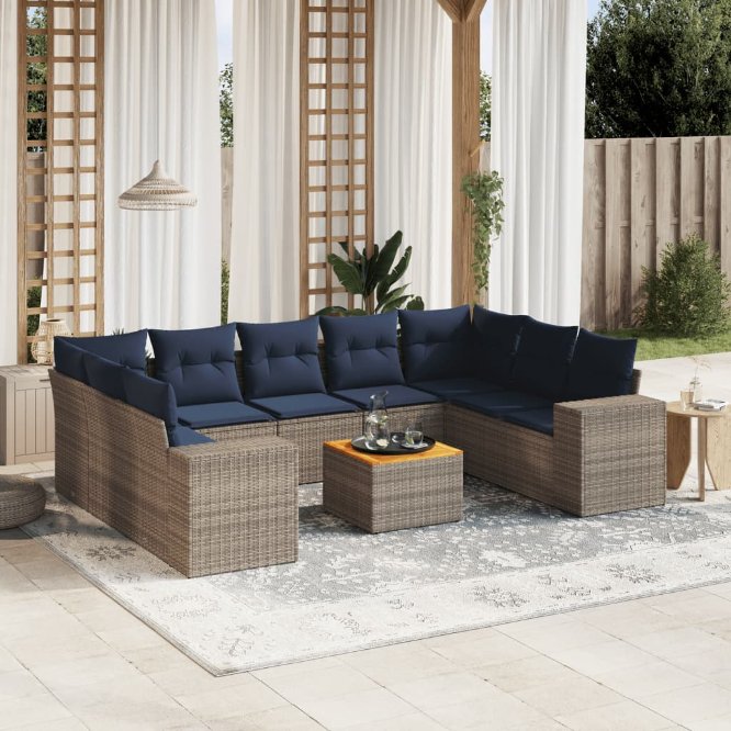 10-teiliges Gartensofa-Set mit Kissen, grau, Polyrattan 10-teiliges Gartensofa-Set mit Kissen, grau, Polyrattan