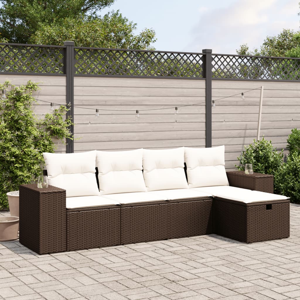 5-tlg. Garten-Sofagarnitur mit Kissen Braun Poly Rattan 5-tlg. Garten-Sofagarnitur mit Kissen Braun Poly Rattan