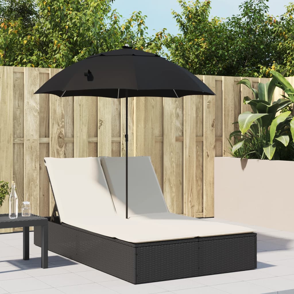 Doppel-Sonnenliege mit Kissen&Sonnenschirm Schwarz Poly Rattan Doppel-Sonnenliege mit Kissen&Sonnenschirm Schwarz Poly Rattan