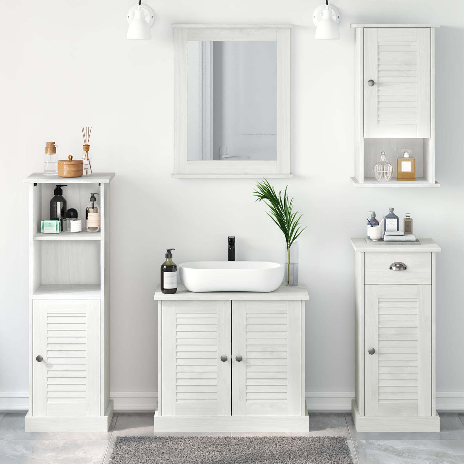 Badezimmermöbel Set 5 pcs Antik Weiß 37 x 34 x 110 cm