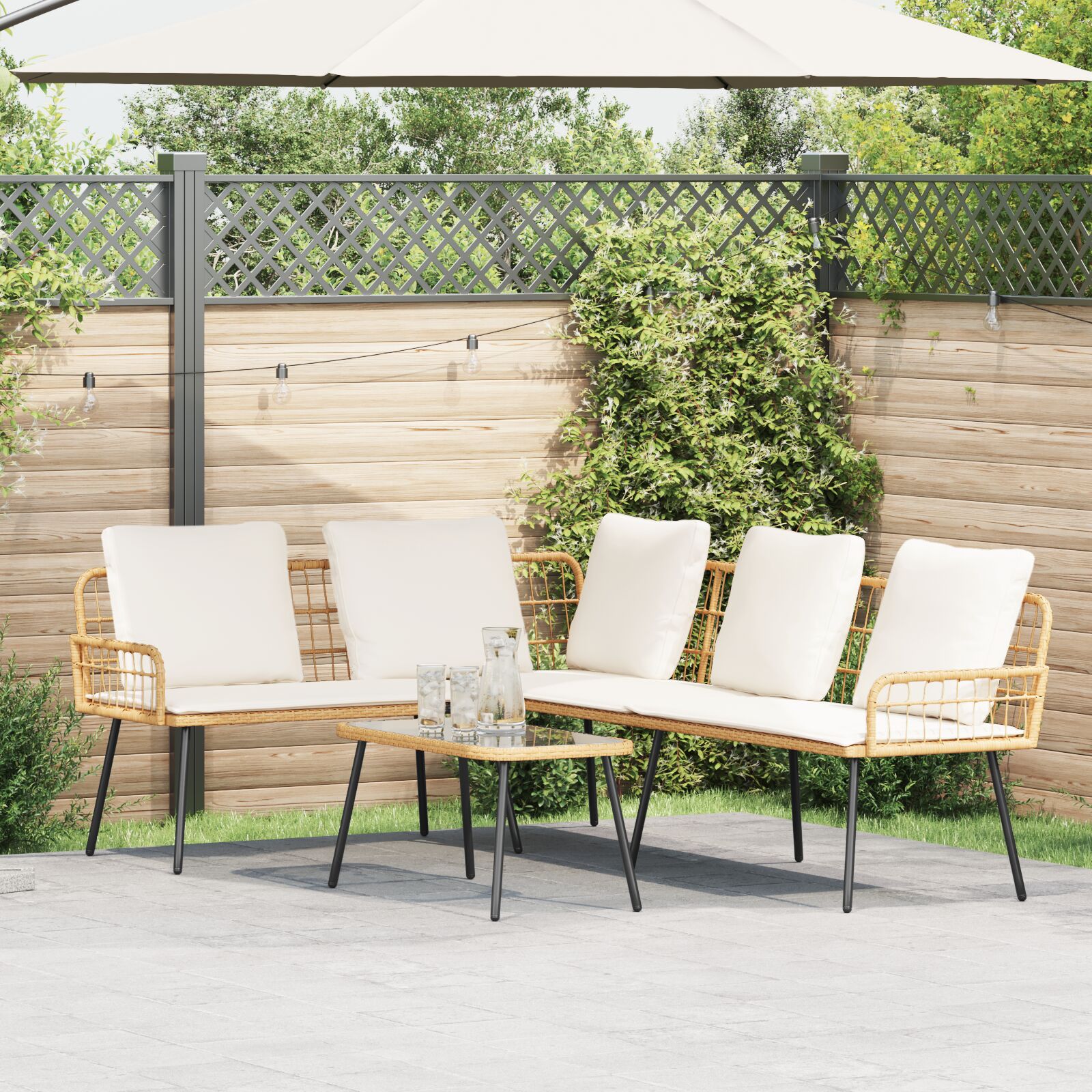 vidaXL 2-teiliges Gartensofaset mit Kissen aus natürlichem Poly-Rattan vidaXL 2-teiliges Gartensofaset mit Kissen aus natürlichem Poly-Rattan