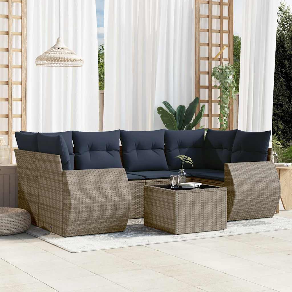 7-teiliges Gartensofa-Set mit Kissen, grau, Polyrattan 7-teiliges Gartensofa-Set mit Kissen, grau, Polyrattan