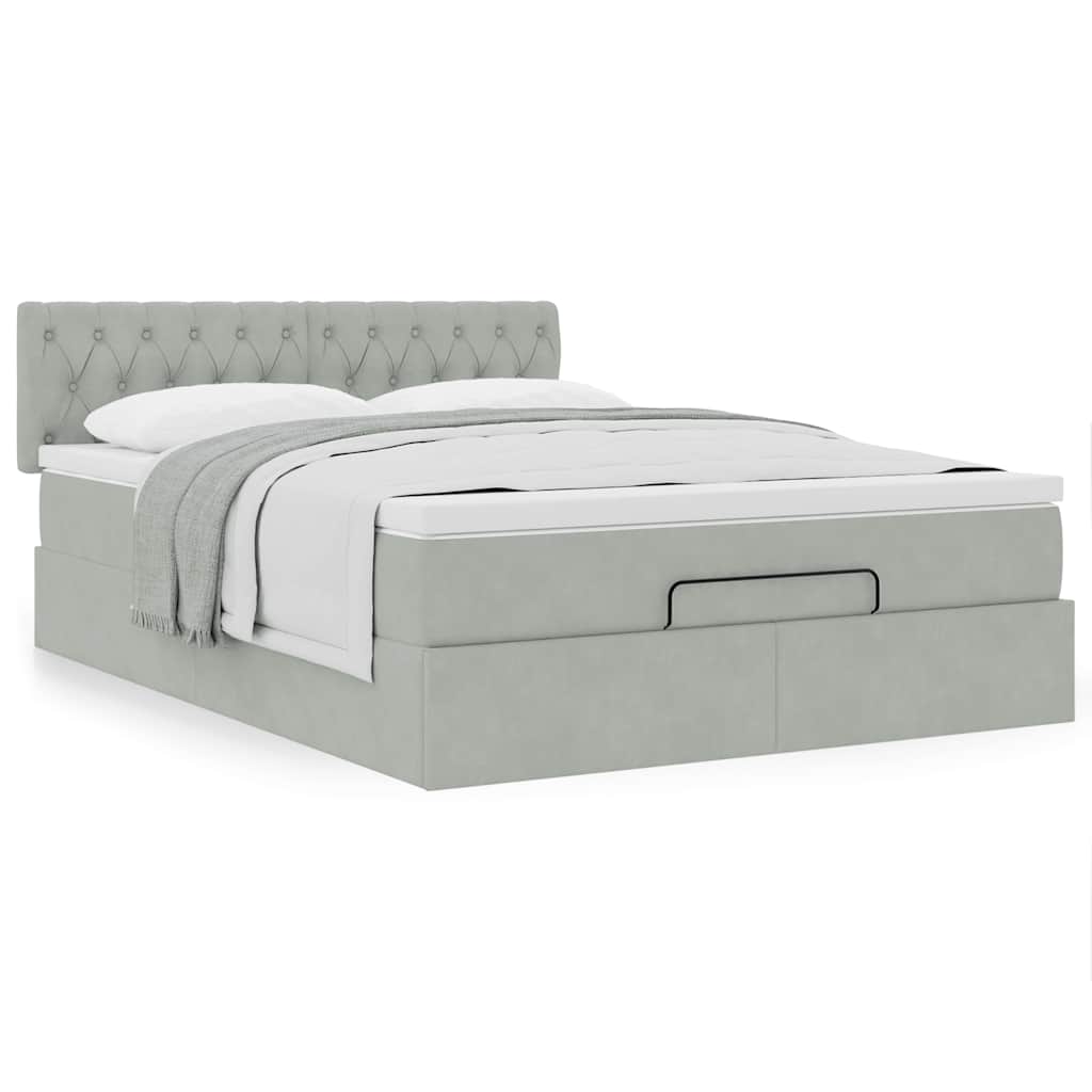 Ottoman-Bett mit Matratze Hellgrau 140x200 cm Samt