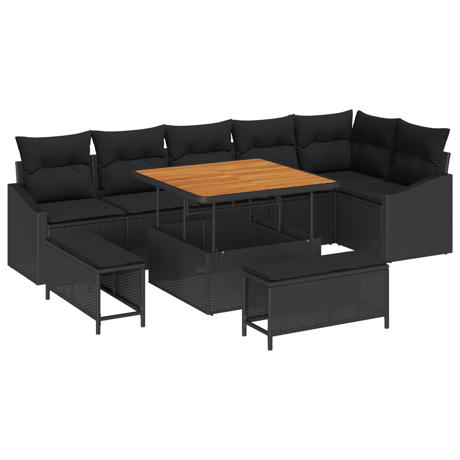 9-teiliges Garten Sofa Set mit Kissen Schwarz Poly Rattan Akazie, 2-Sitzer Garten Sofa mit Kissen Schwarz Poly Rattan, 3-teiliges Garten Essset mit Kissen Schwarz Poly Rattan Akazie 9-teiliges Garten Sofa Set mit Kissen Schwarz Poly Rattan Akazie, 2-Sitzer Garten Sofa mit Kissen Schwarz Poly Rattan, 3-teiliges Garten Essset mit Kissen Schwarz Poly Rattan Akazie