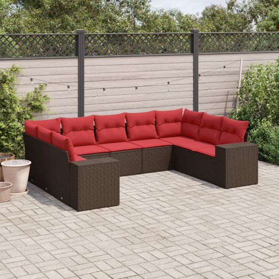 9-teiliges Gartensofa-Set mit Kissen, braun, Polyrattan 9-teiliges Gartensofa-Set mit Kissen, braun, Polyrattan